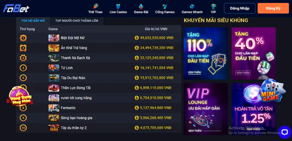Các chương trình khuyến mãi 98vin link mới